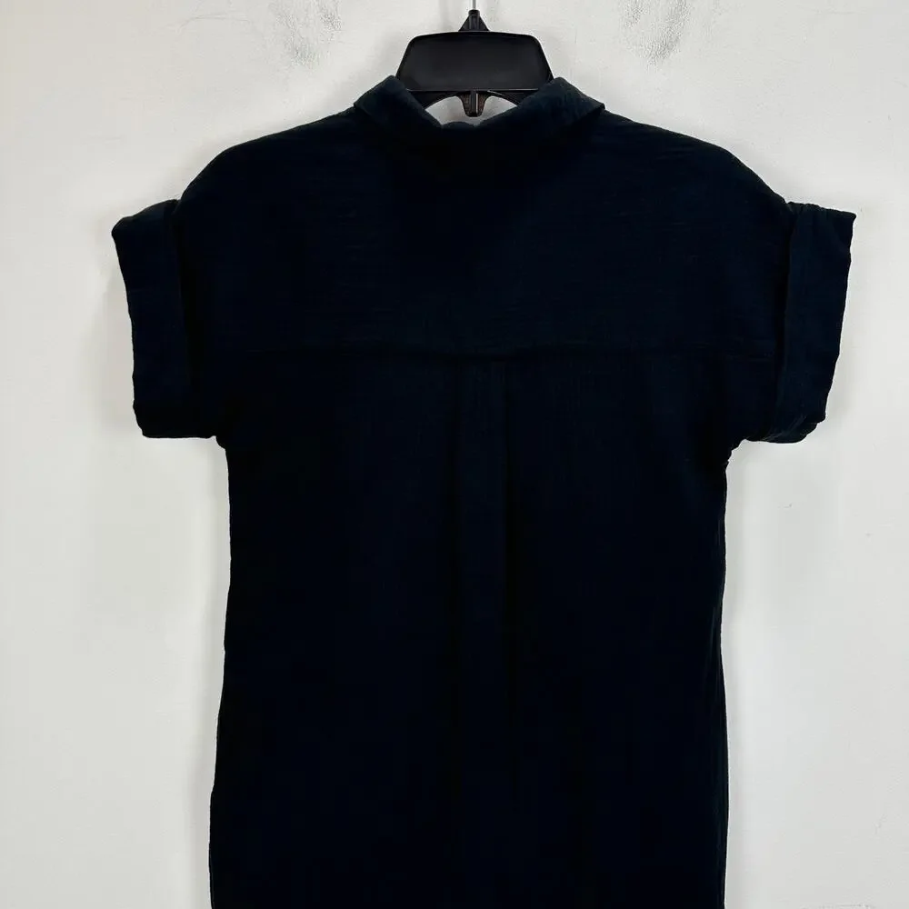 J.Crew Short Sleeve Gauze Popover Dress Mini Casual Cotton Black XXS NWT